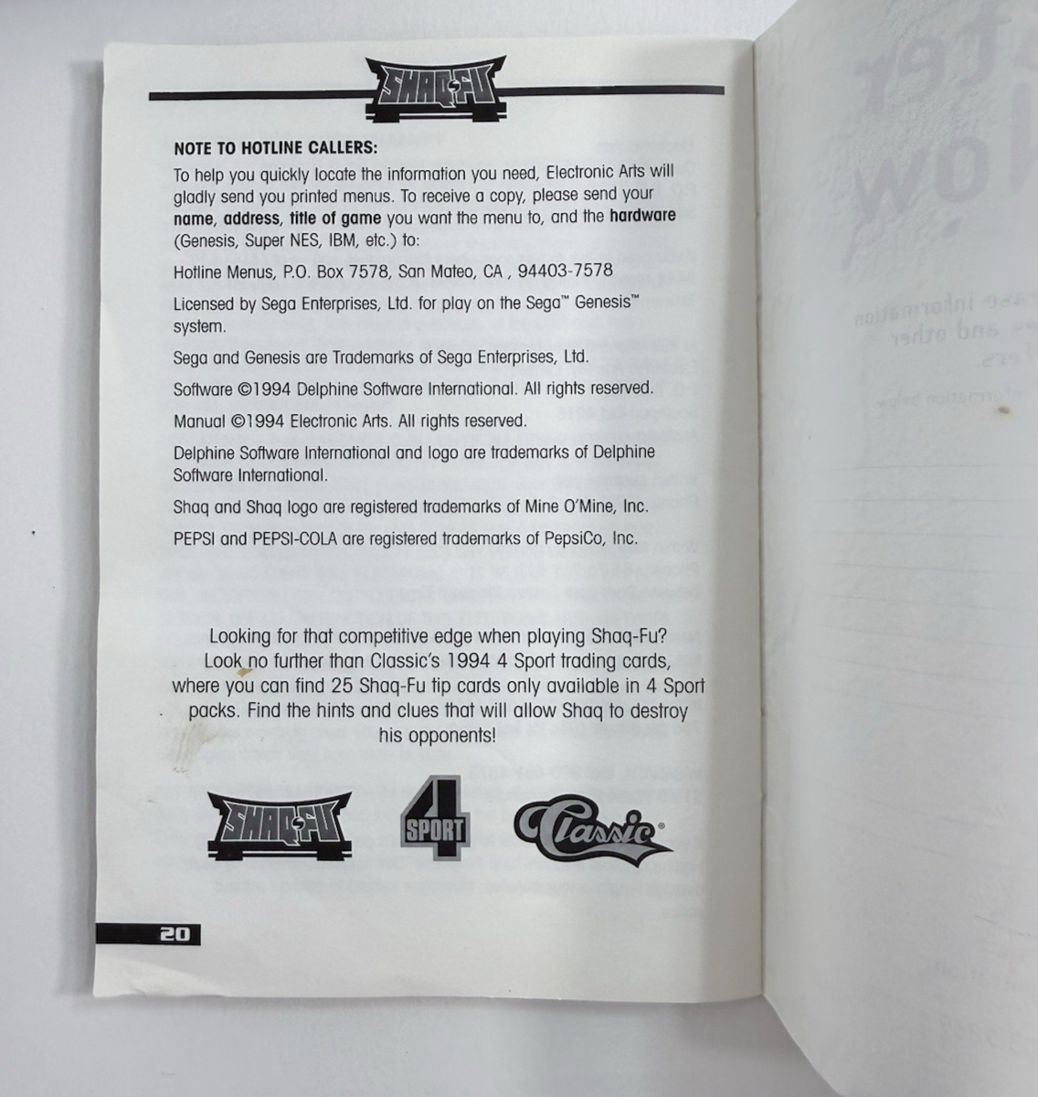 Shaq-Fu (Sega Genesis, 1994) Game, Case, Manual - Tested and Working