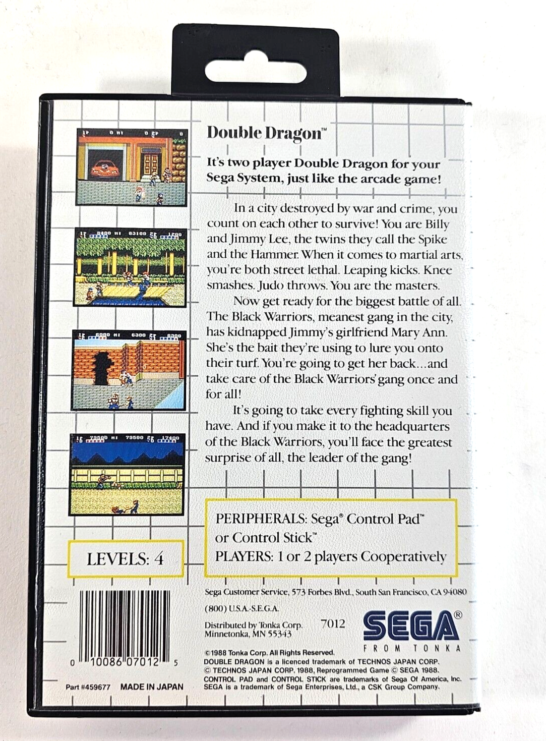 Double Dragon (Sega Master System, 1988) Game and Case - Tested and Working