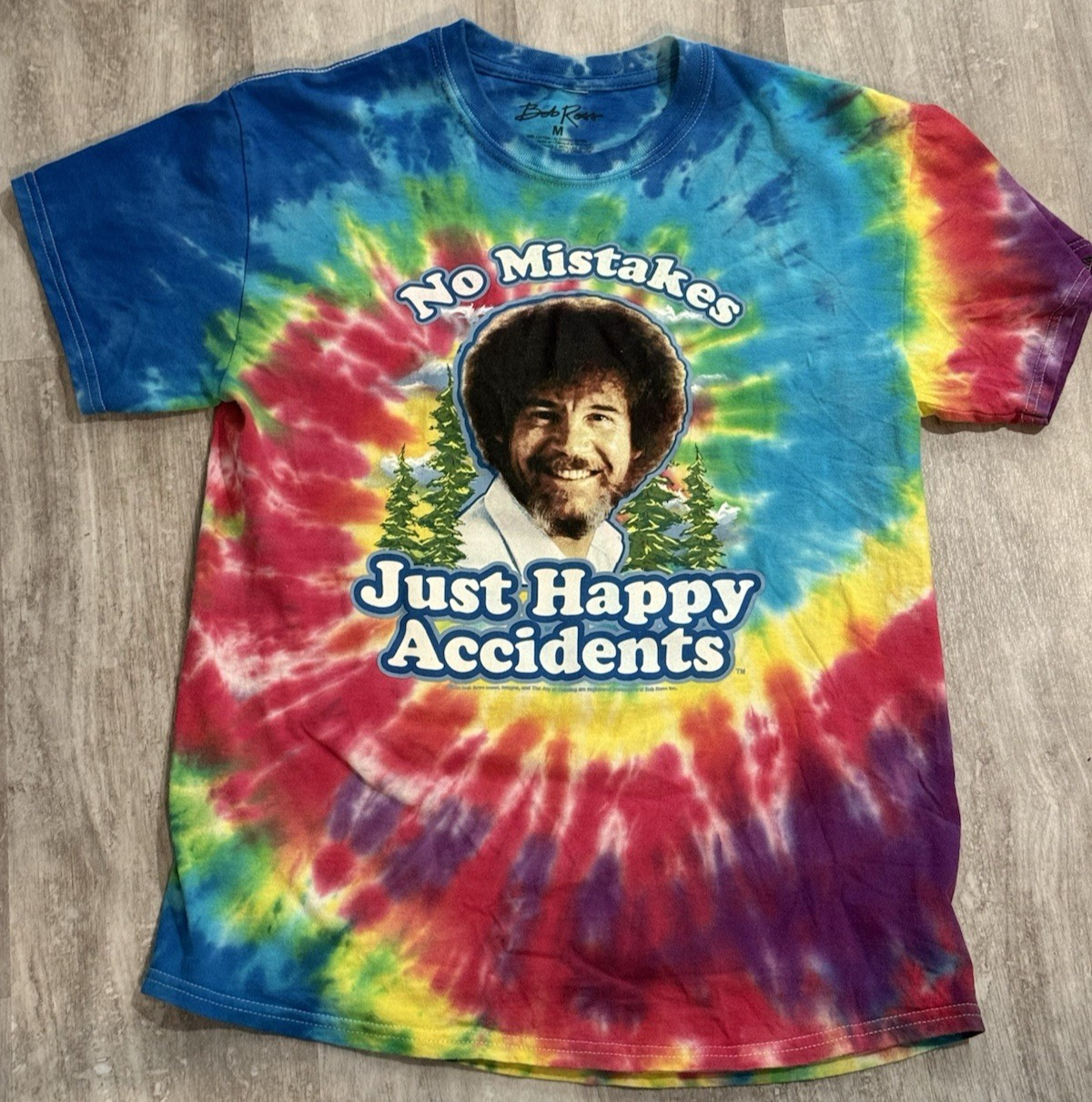 Bob Ross No Mistakes Just Happy Accidents Tie-Dye Adult Medium T-Shirt