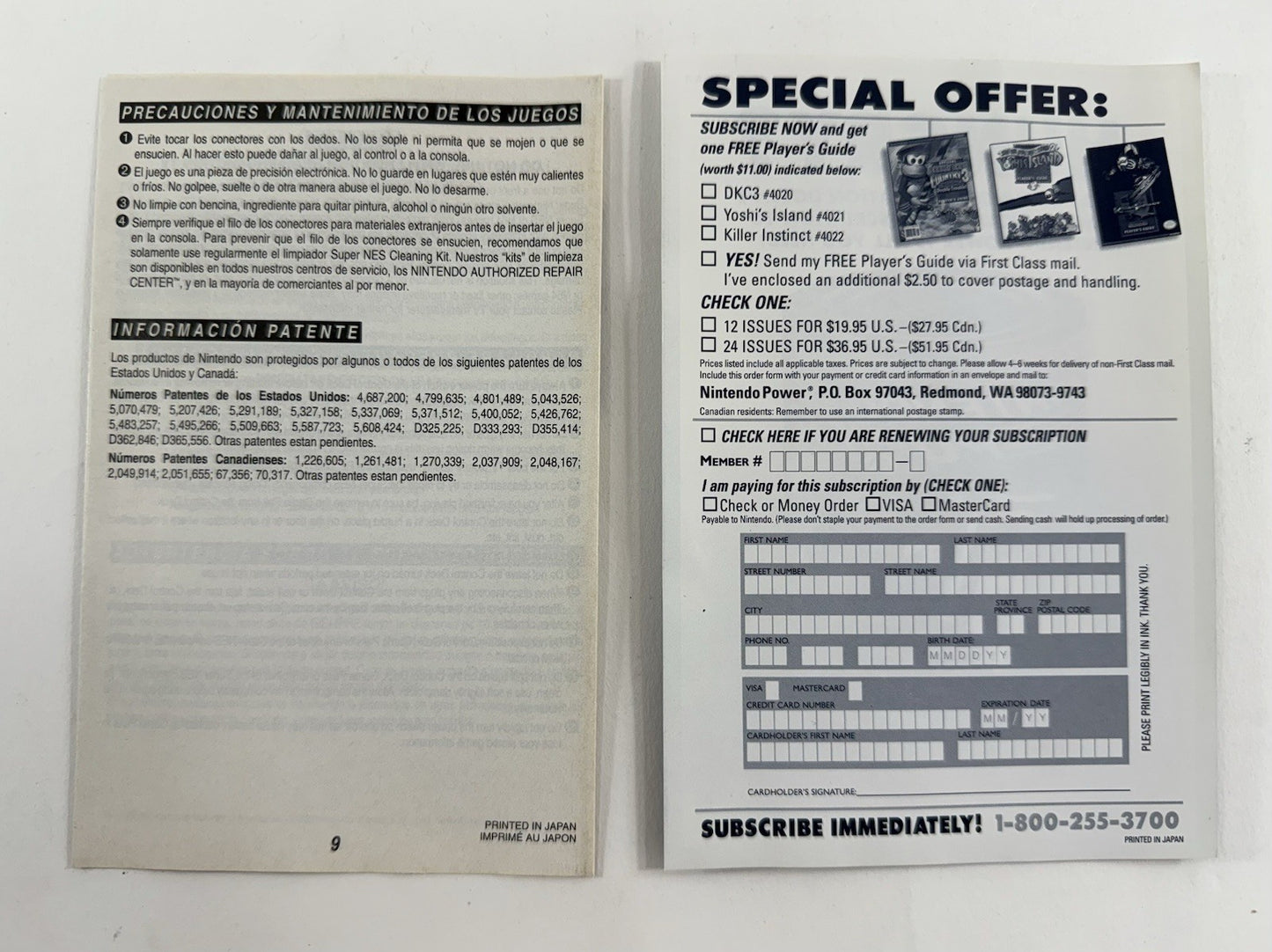Super Tennis (Super Nintendo SNES, 1991) Game Box Manual Inserts - Tested