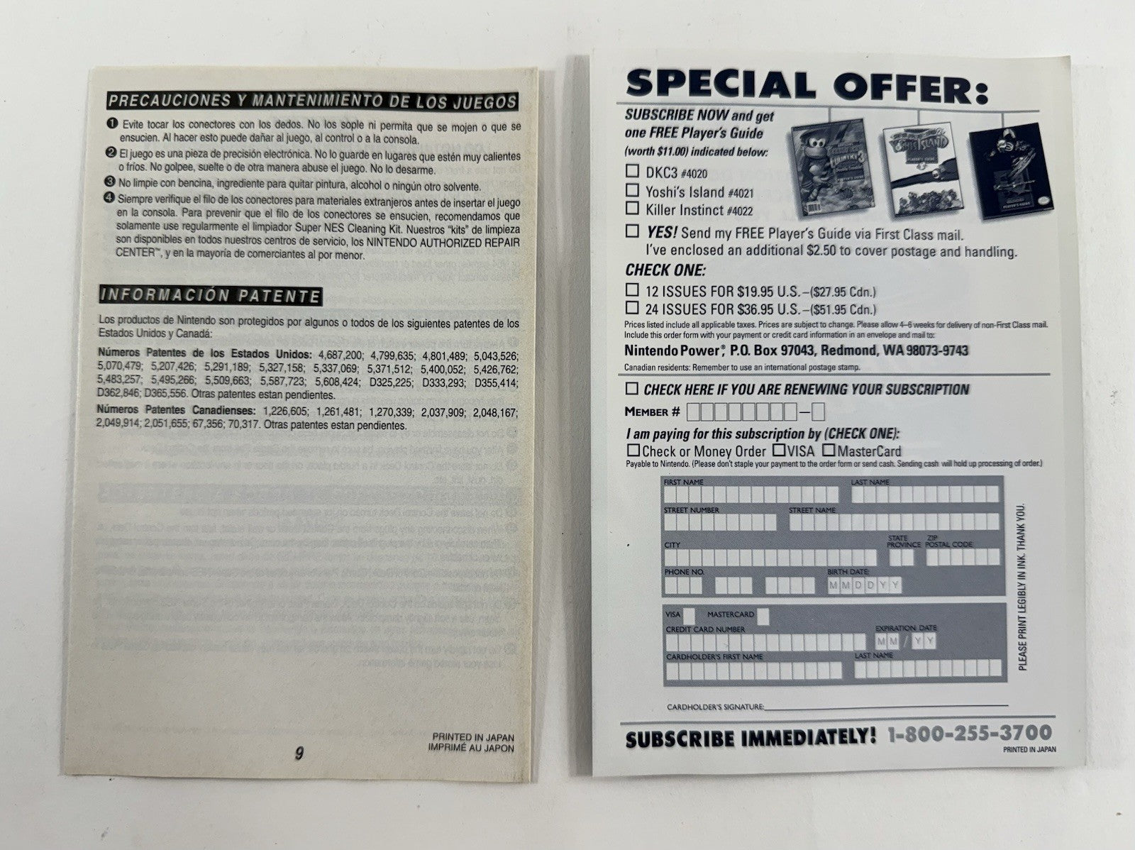 Super Tennis (Super Nintendo SNES, 1991) Game Box Manual Inserts - Tested