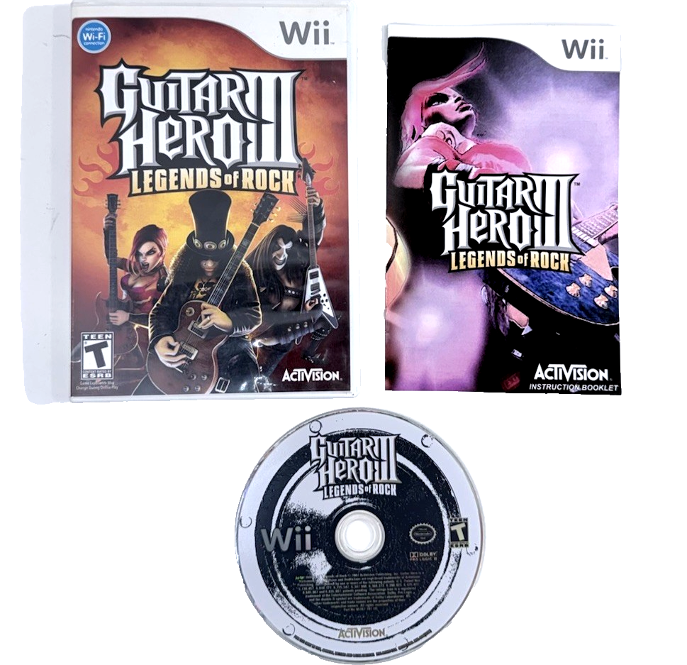 Guitar Hero 3 III Legends Of Rock (Wii, 2006) Game, Case, Manual - Tested