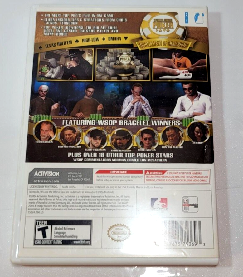 World Series of Poker: Tournament of Champions (Wii, 2006) Game Case Manual