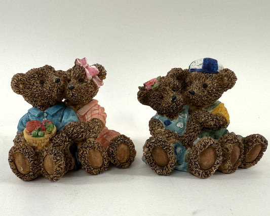 1990s resin teddy bear couple figurine set.