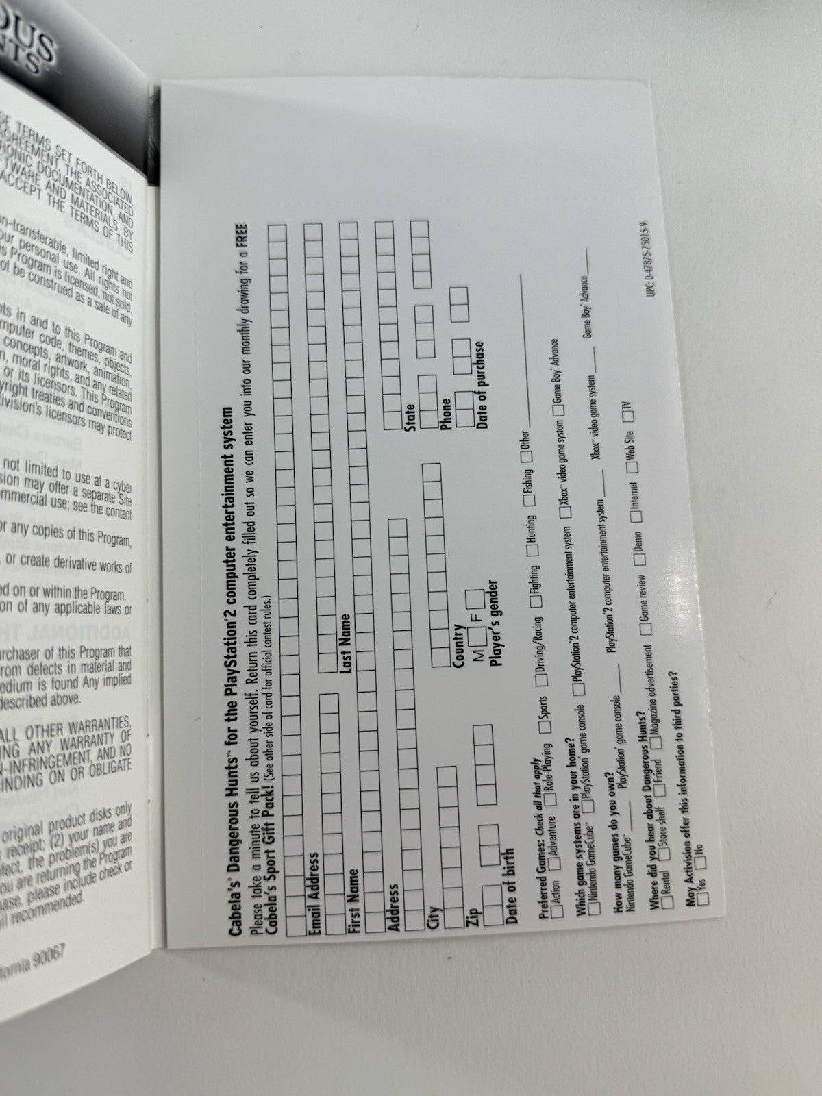 Cabela's Dangerous Hunts (PlayStation 2, 2003) Game Case Manual Registration