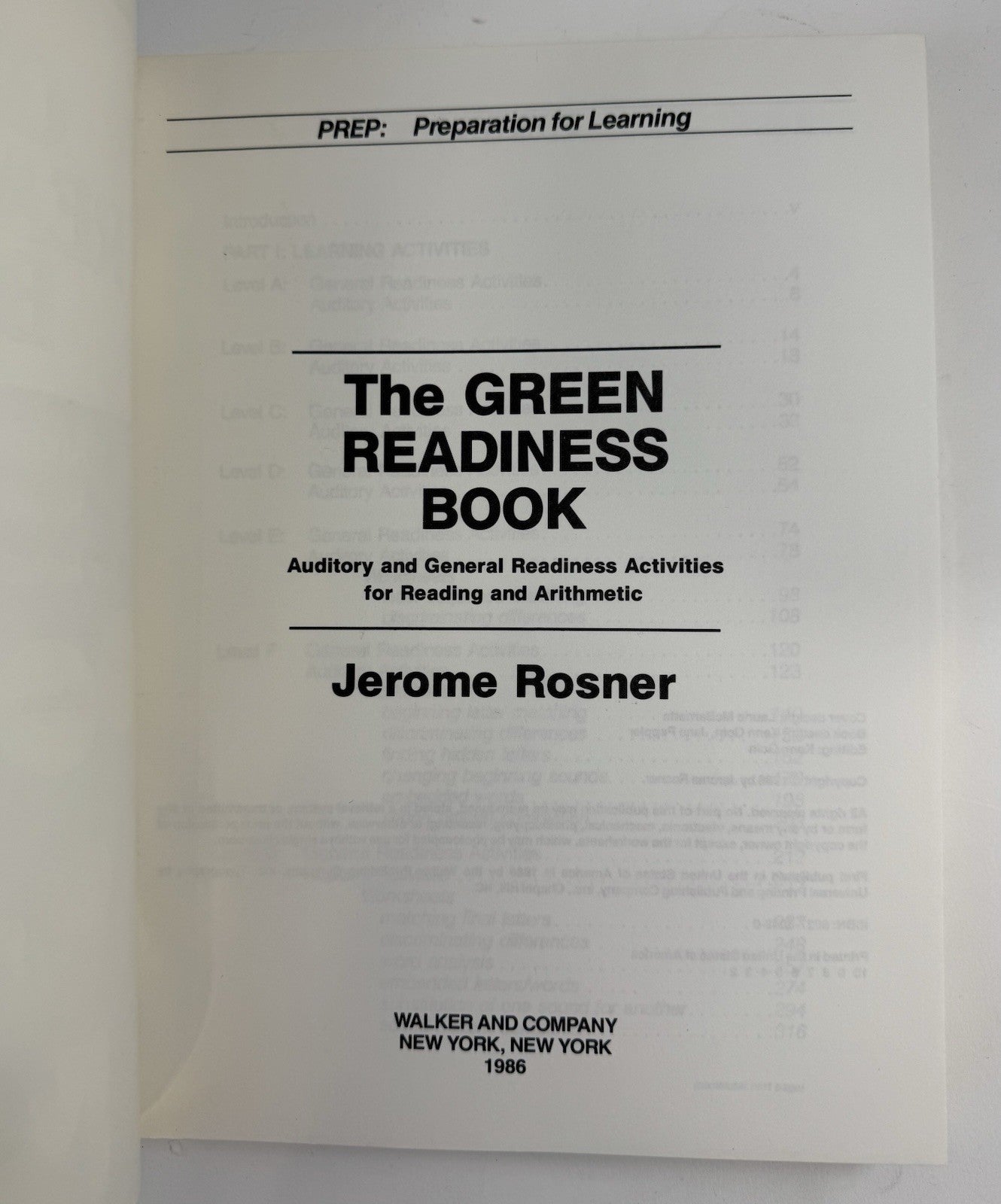 Green Readiness Book Auditory and General Activities (Paperback, 1986) Rosner, J