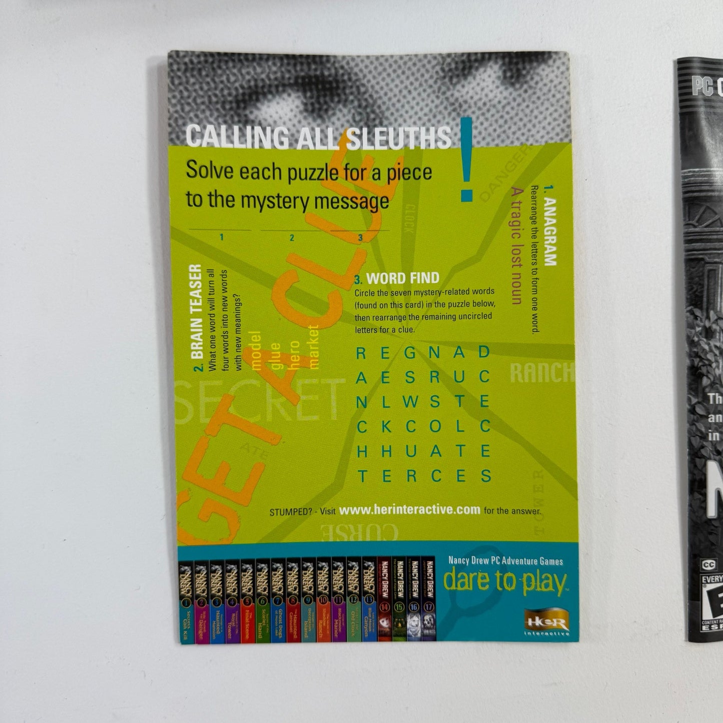 Nancy Drew: Legend of the Crystal Skull (PC, 2007) Discs Case Manual Insert