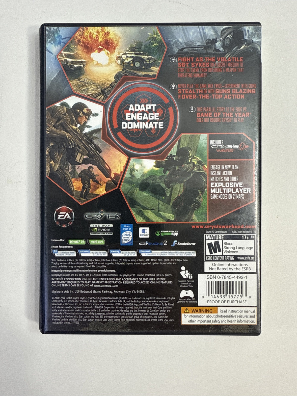 Crysis Warhead (PC, 2008) Game Discs, Case, Manual