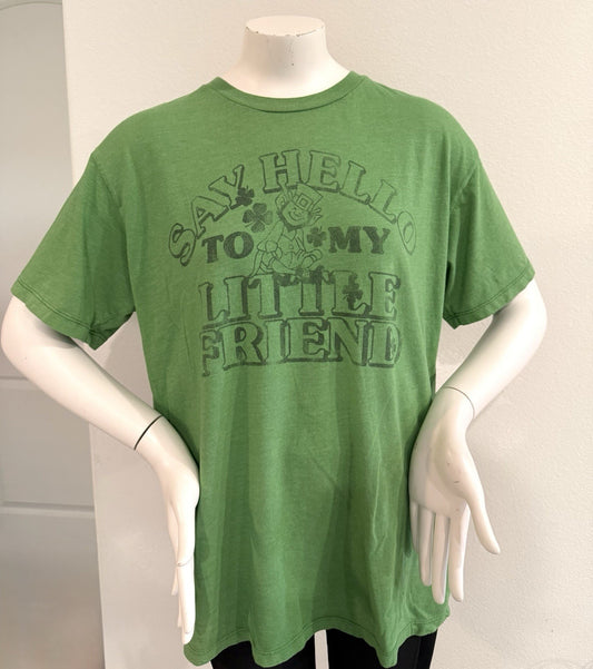 Junk Food Adult L Say Hello To My Little Friend Green St. Patrick's Day T-Shirt