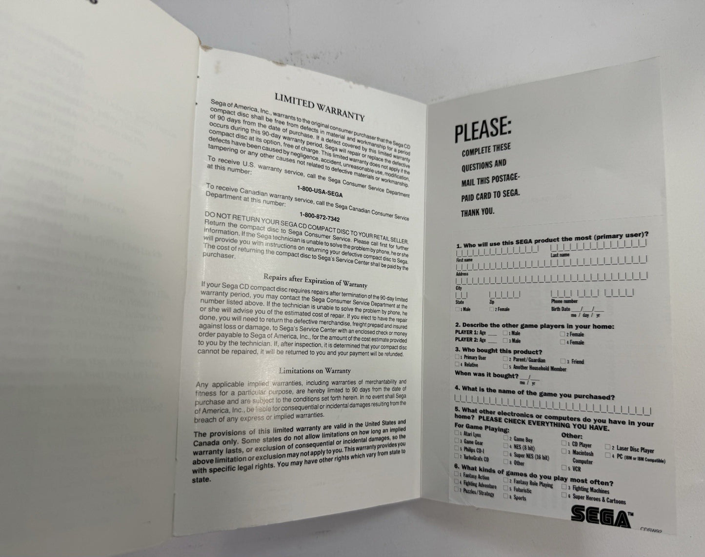 Eternal Champions: Challenge From the Dark Side (Sega CD, 1994) Manual and Reg.