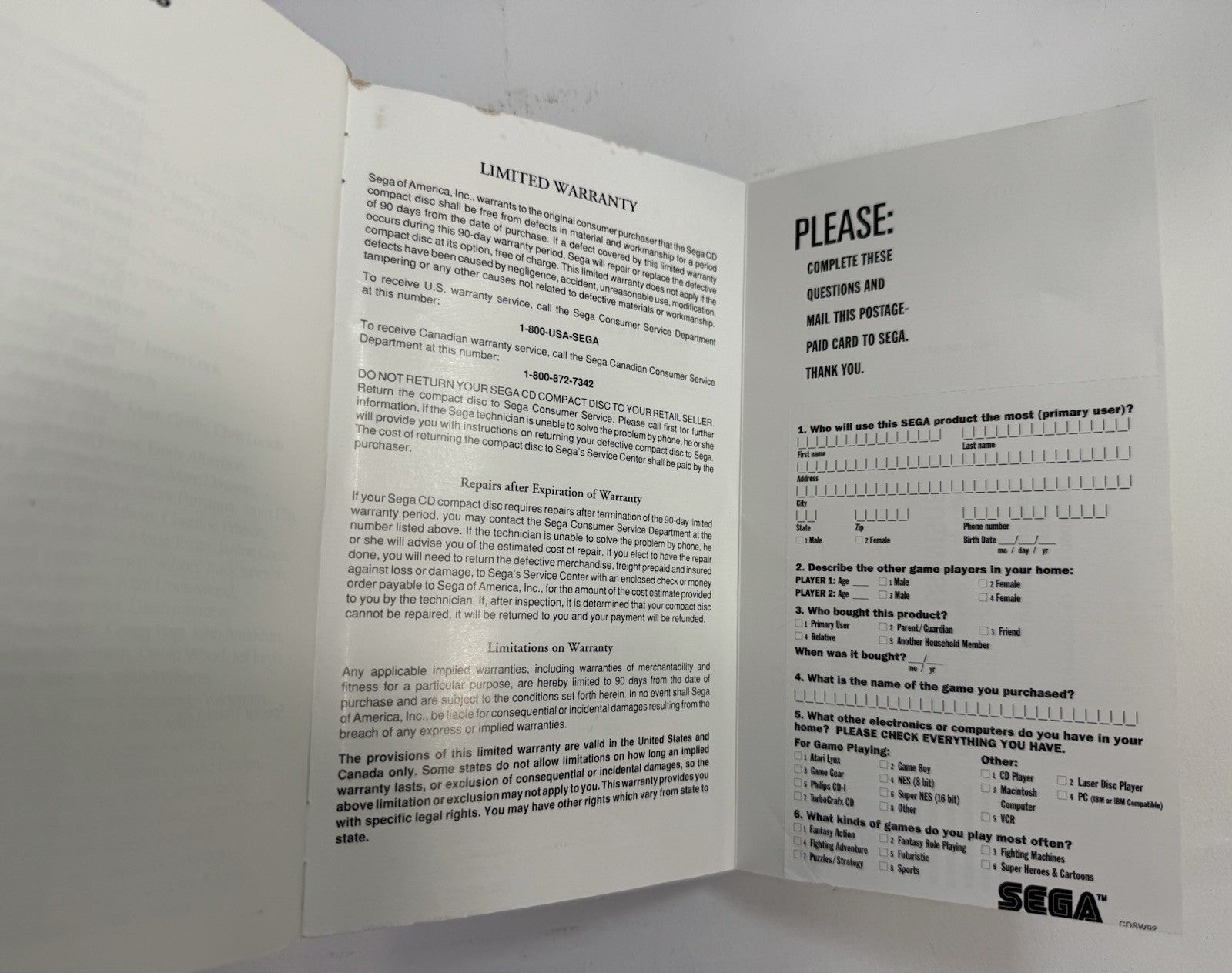 Eternal Champions: Challenge From the Dark Side (Sega CD, 1994) Manual and Reg.