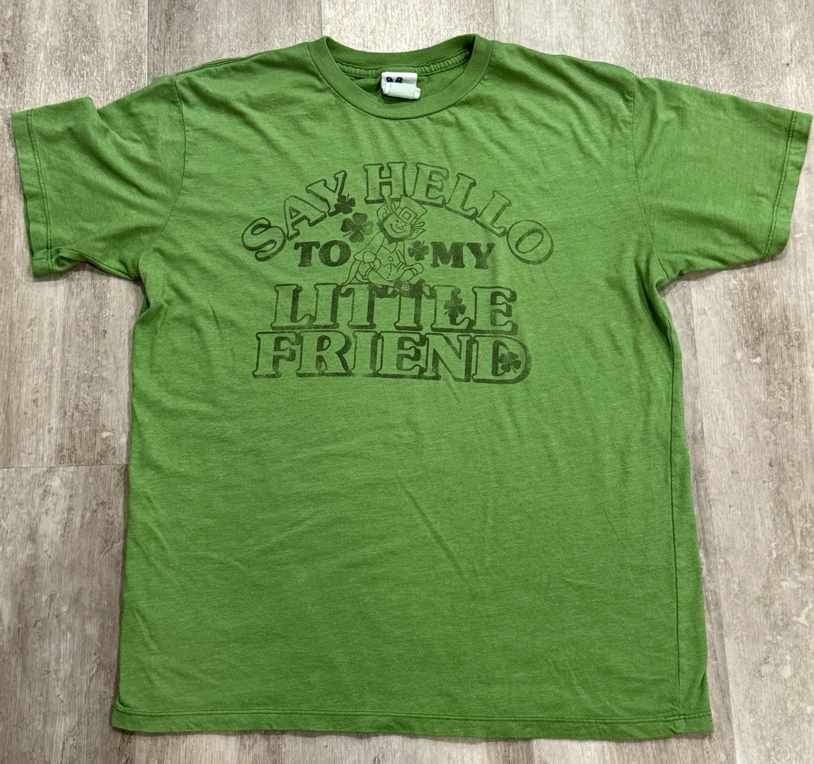 Junk Food Adult L Say Hello To My Little Friend Green St. Patrick's Day T-Shirt