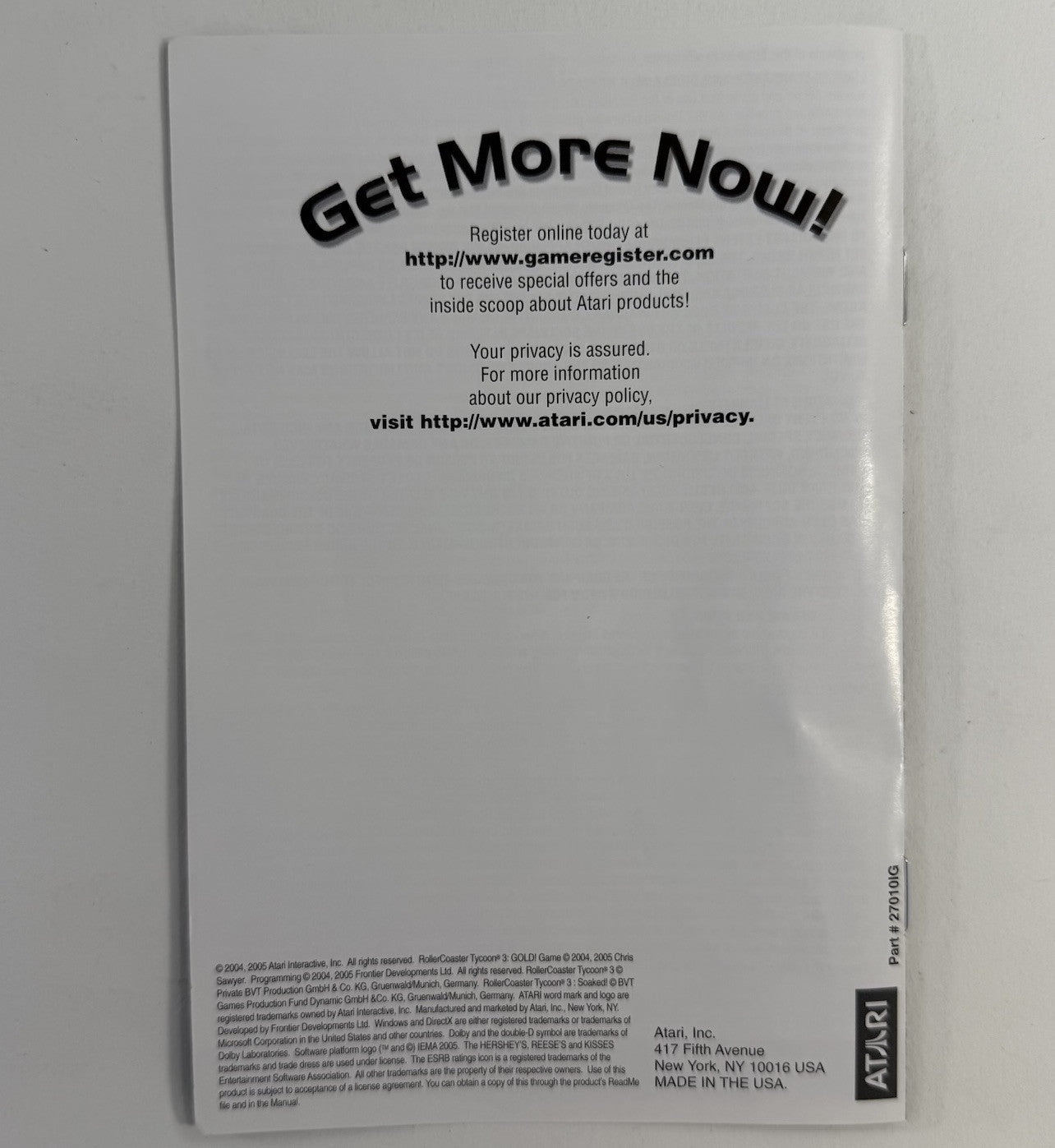 RollerCoaster Tycoon 3: Gold (PC, 2005) Game Case Manual