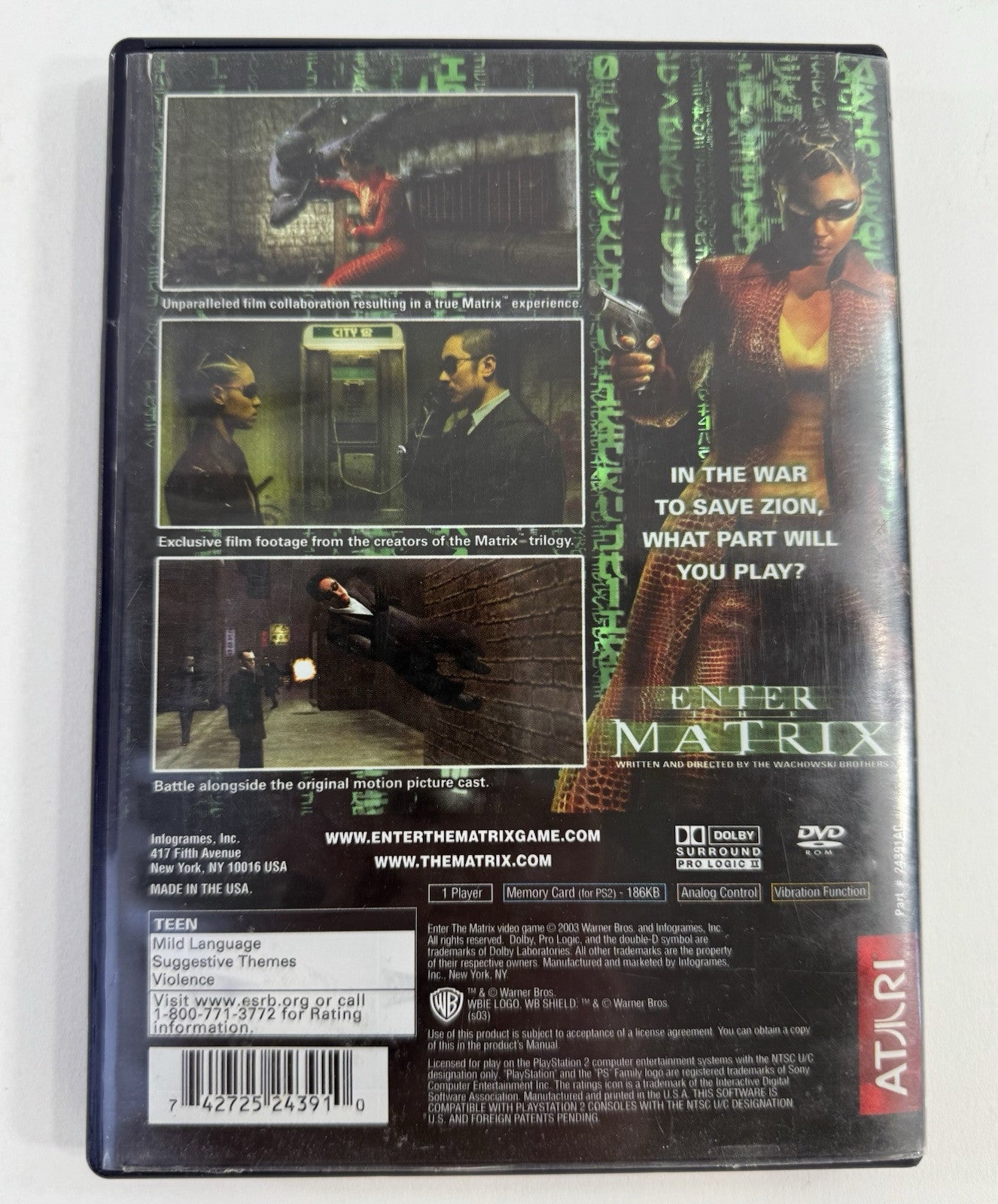 Enter the Matrix (Sony PlayStation 2, 2003) Game and Case - Tested and Working