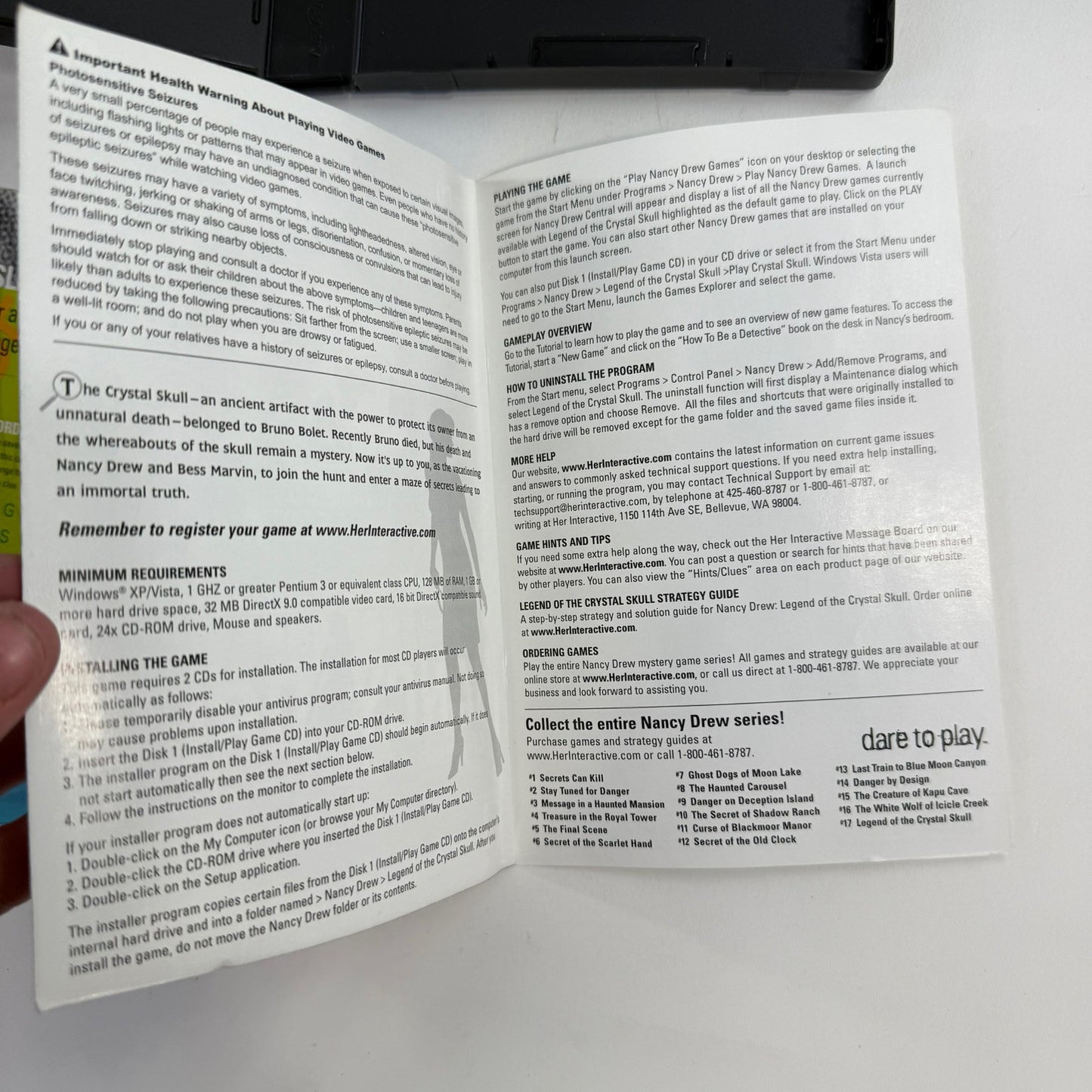 Nancy Drew: Legend of the Crystal Skull (PC, 2007) Discs Case Manual Insert