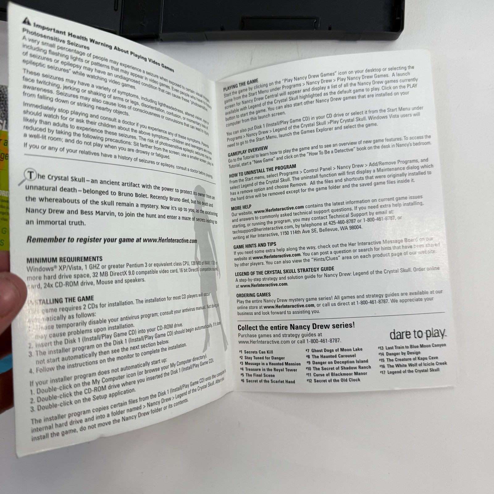 Nancy Drew: Legend of the Crystal Skull (PC, 2007) Discs Case Manual Insert