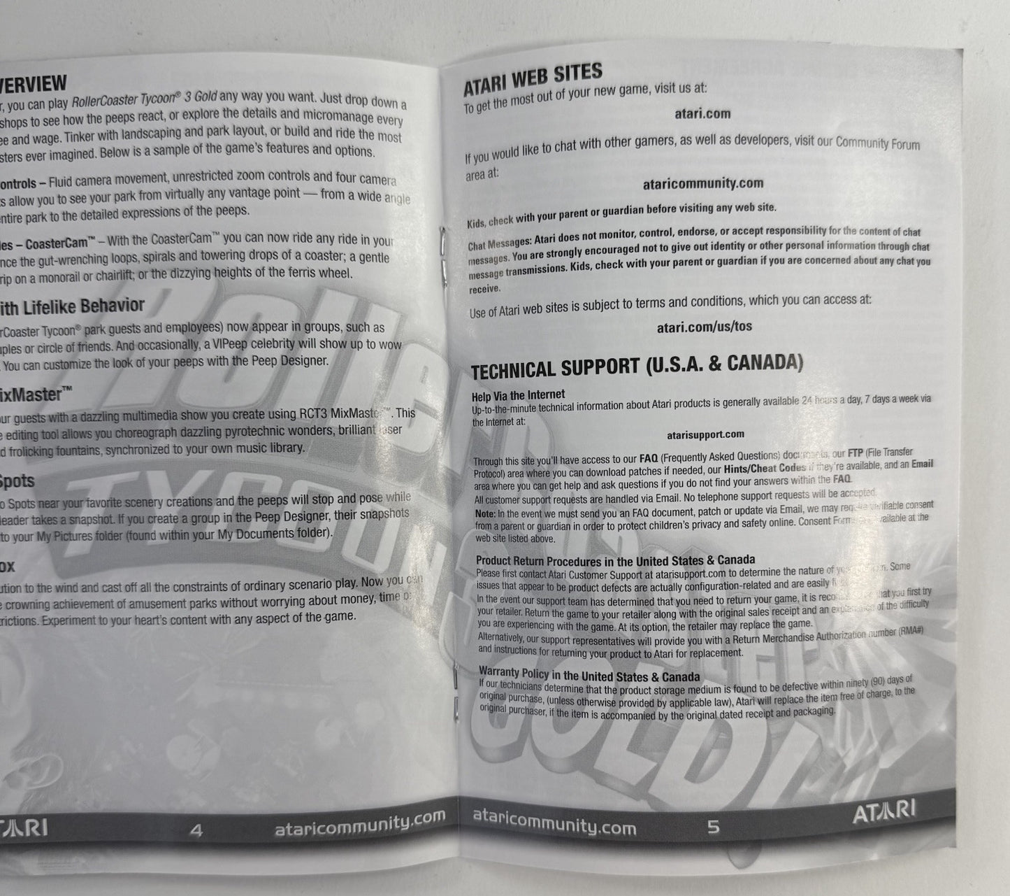 RollerCoaster Tycoon 3: Gold (PC, 2005) Game Case Manual