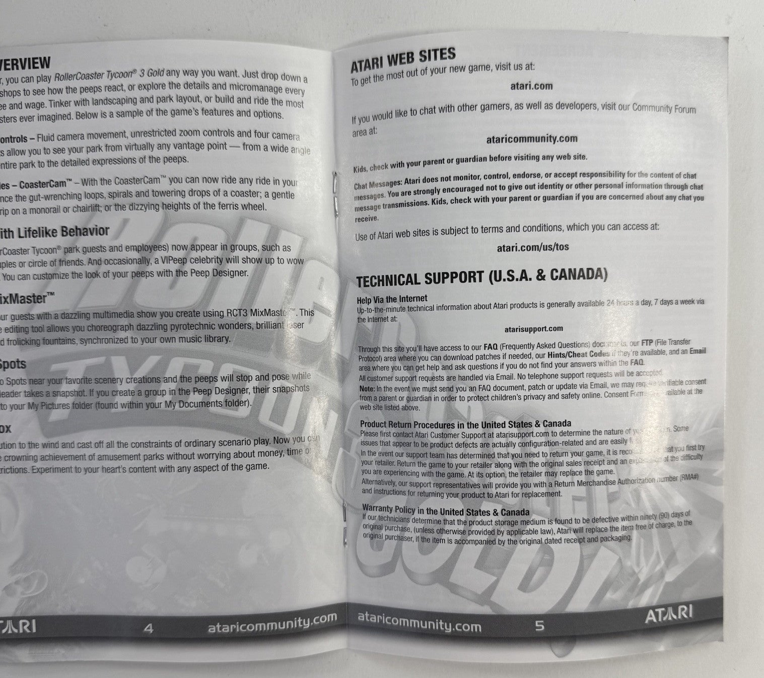 RollerCoaster Tycoon 3: Gold (PC, 2005) Game Case Manual