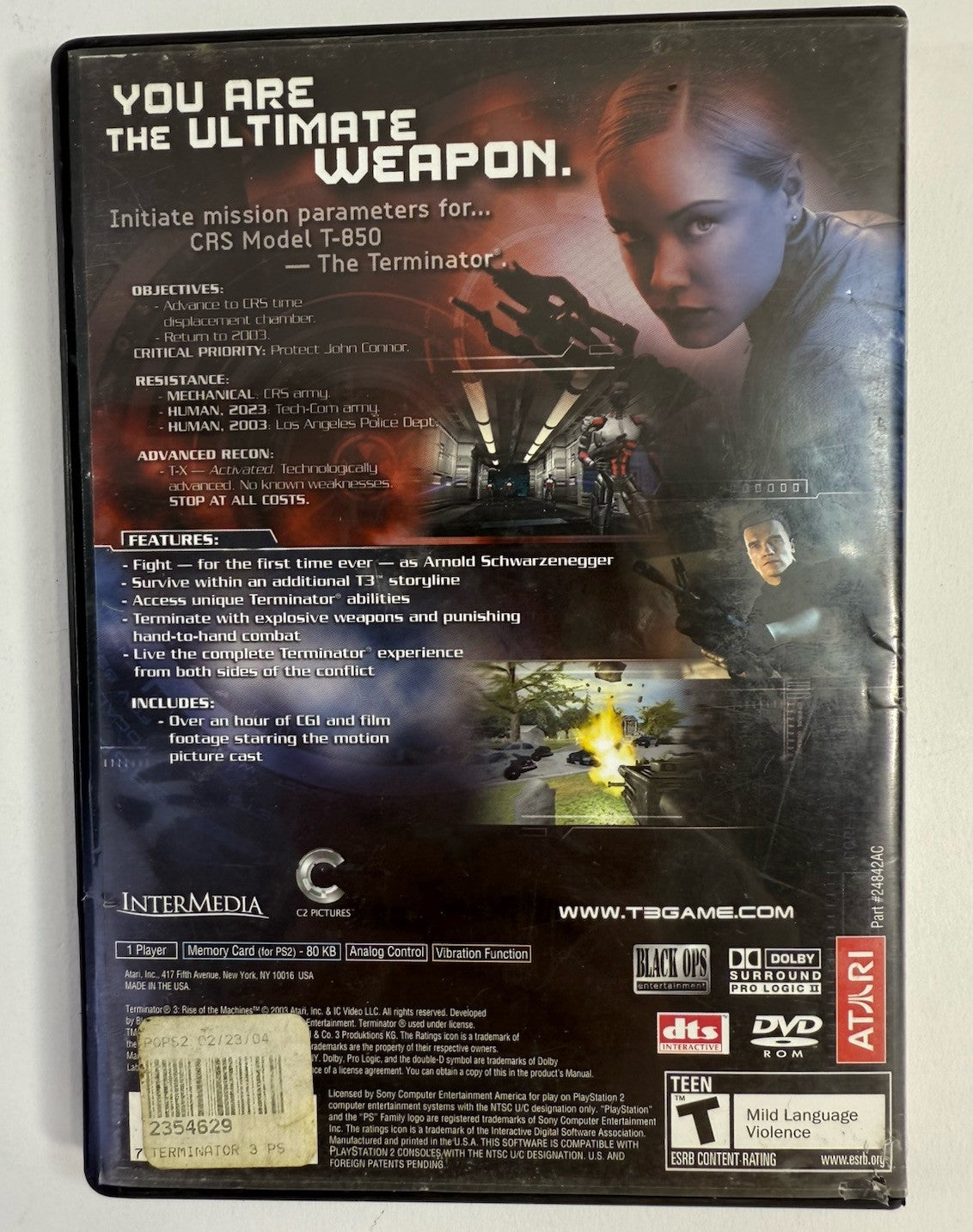 Terminator 3: Rise of the Machines (PlayStation 2, 2003) Game Case Manual-Tested