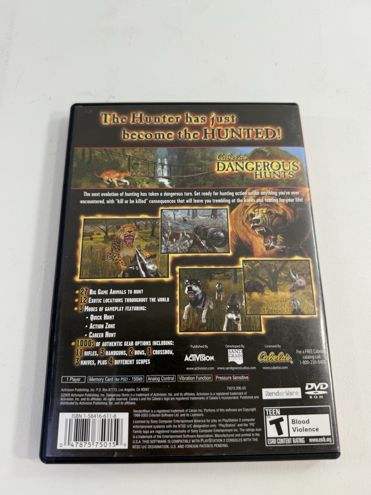 Cabela's Dangerous Hunts (PlayStation 2, 2003) Game Case Manual Registration