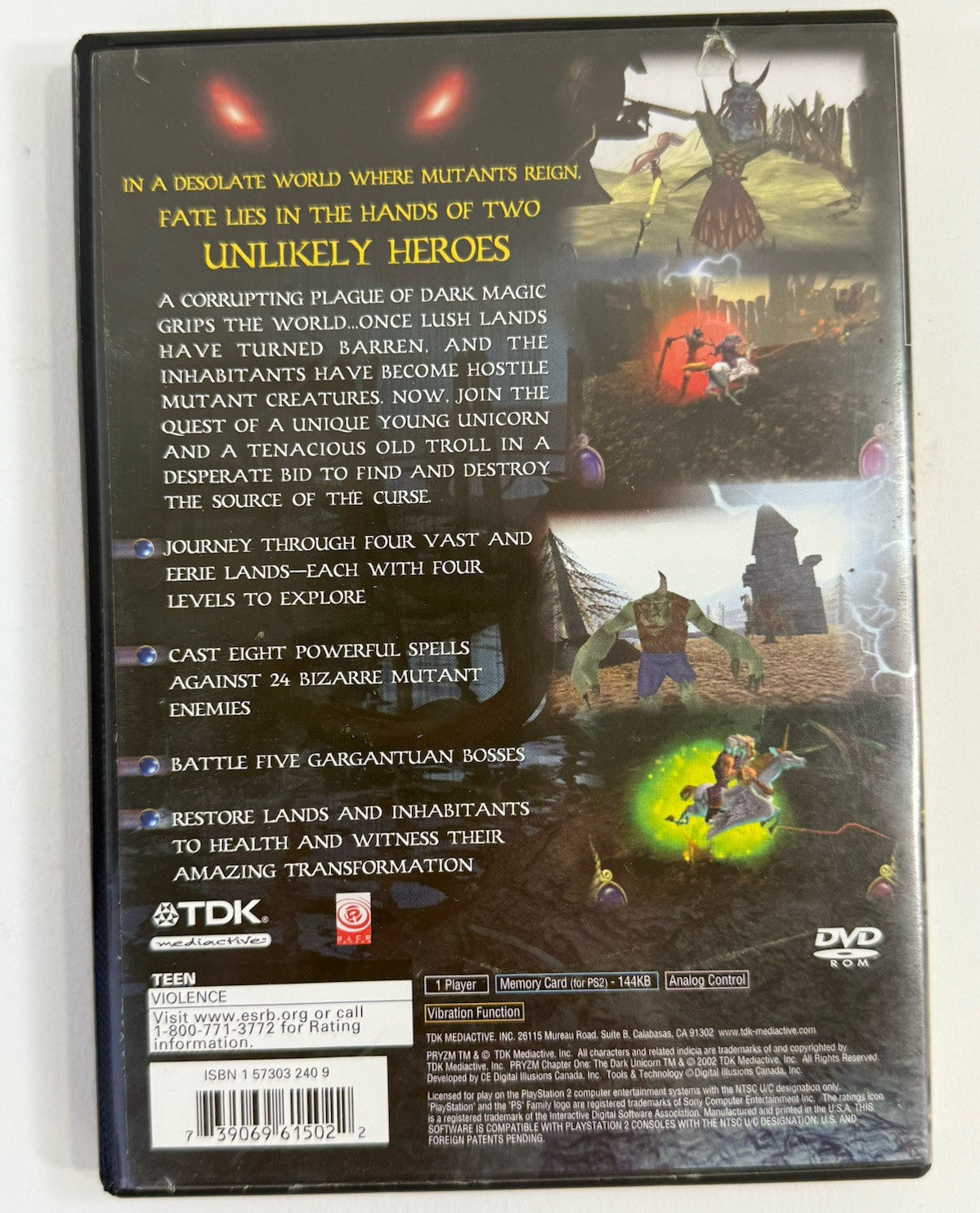 PRYZM Chapter One: The Dark Unicorn (Sony PlayStation 2, 2002) Game Case Manual