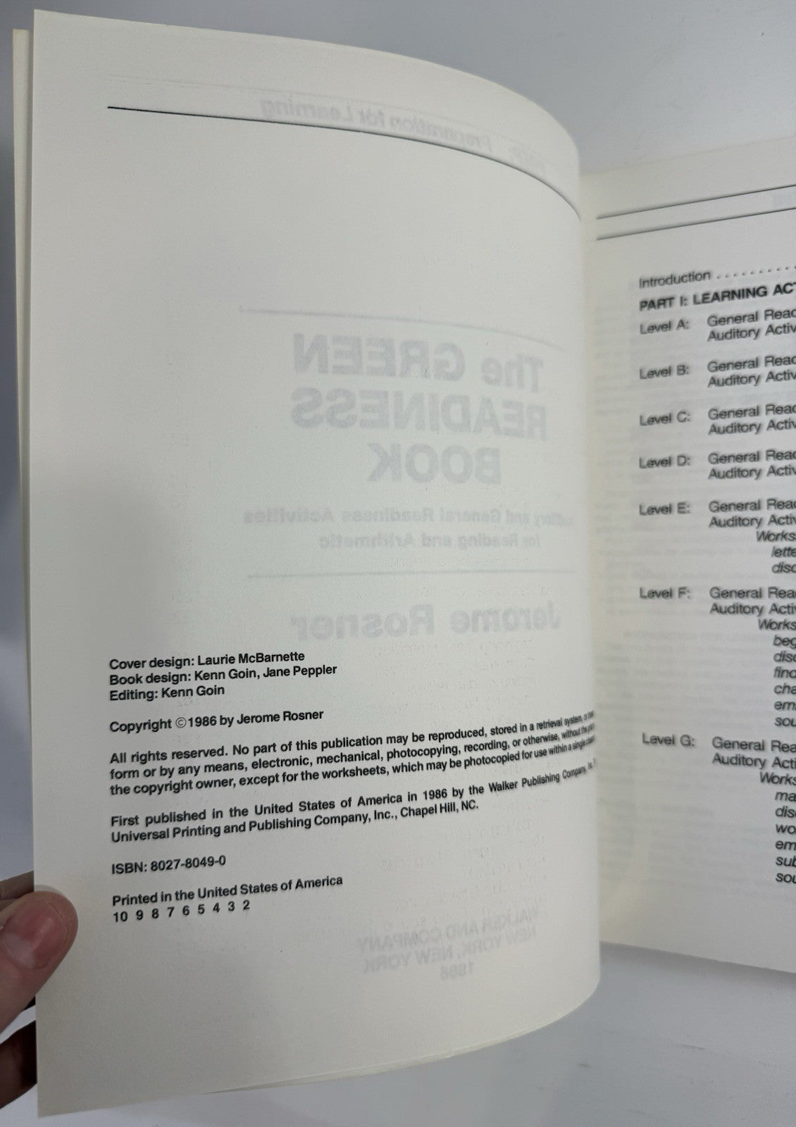 Green Readiness Book Auditory and General Activities (Paperback, 1986) Rosner, J