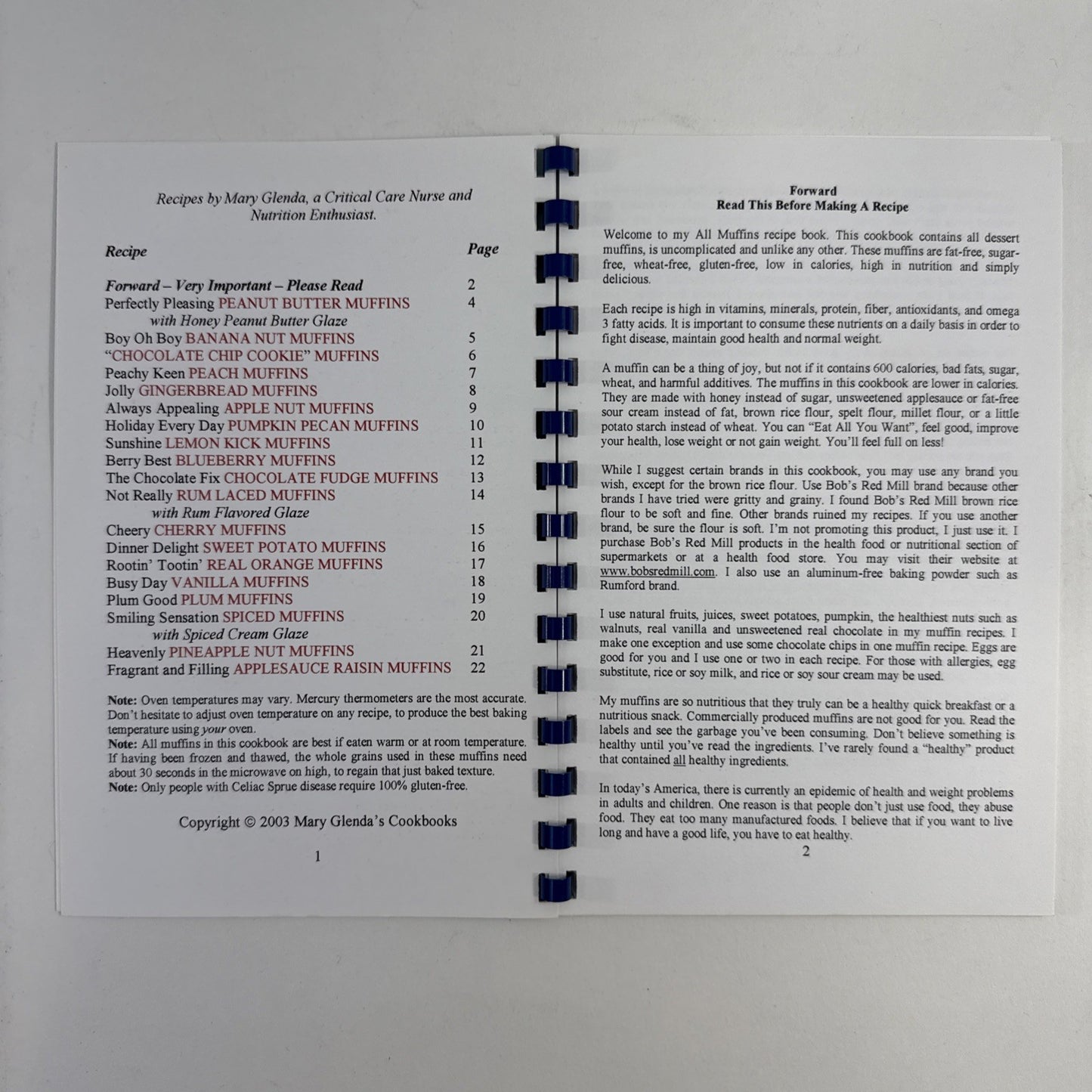 Mary Glenda’s Eat All You Want Cookbooks -Muffins, Cookies, Main Dishes, Dessert