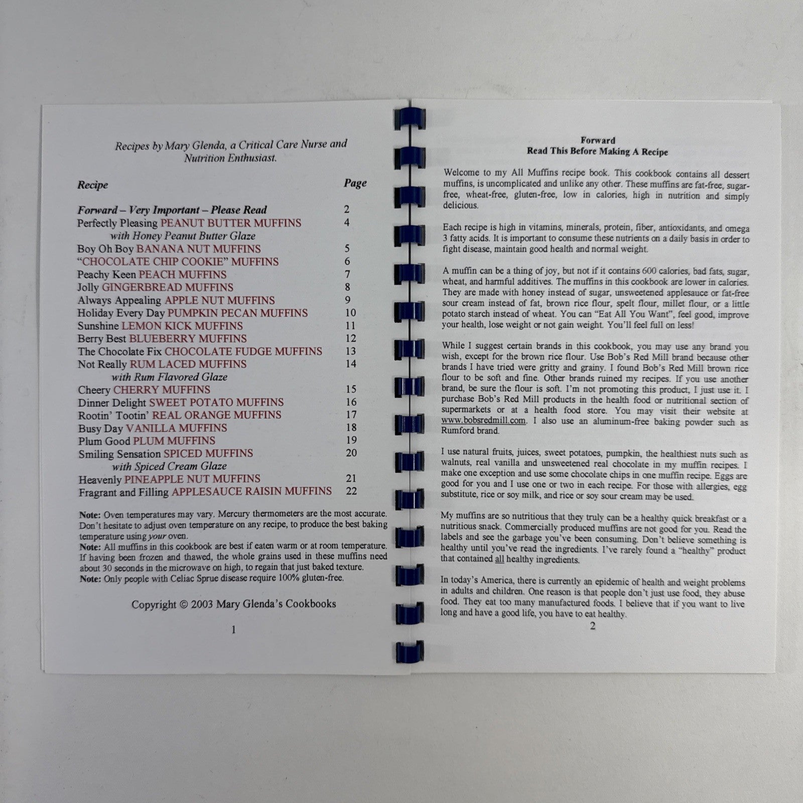 Mary Glenda’s Eat All You Want Cookbooks -Muffins, Cookies, Main Dishes, Dessert