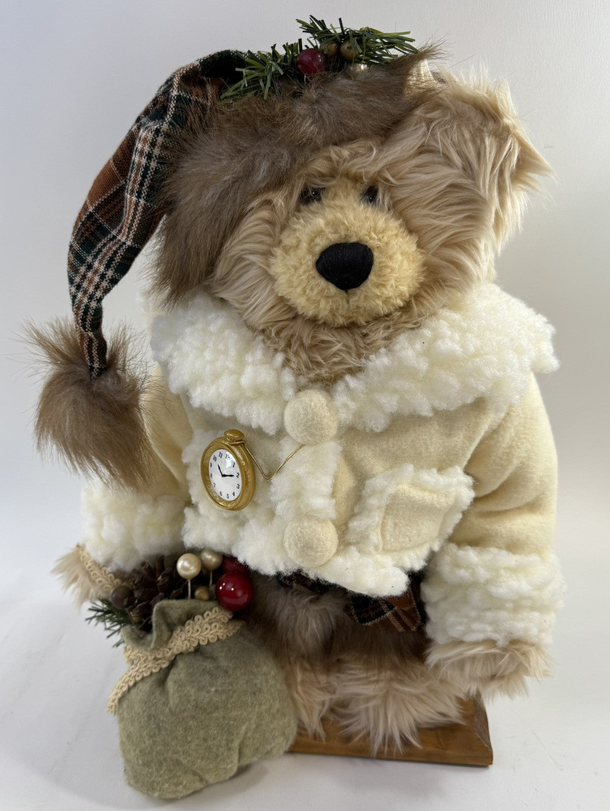 MTY International Christmas 16” Holiday Bear Decoration with Wooden Base