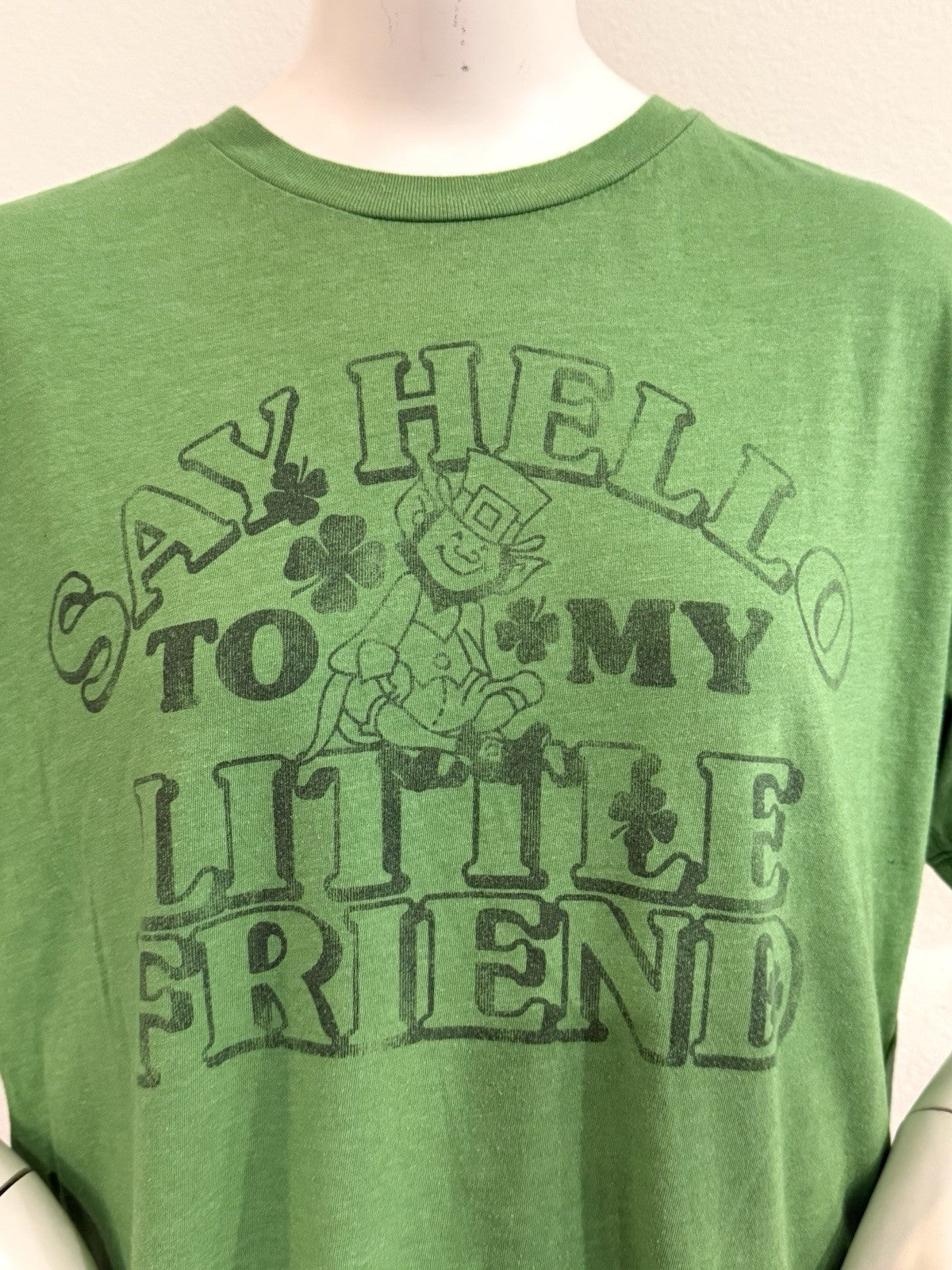Junk Food Adult L Say Hello To My Little Friend Green St. Patrick's Day T-Shirt