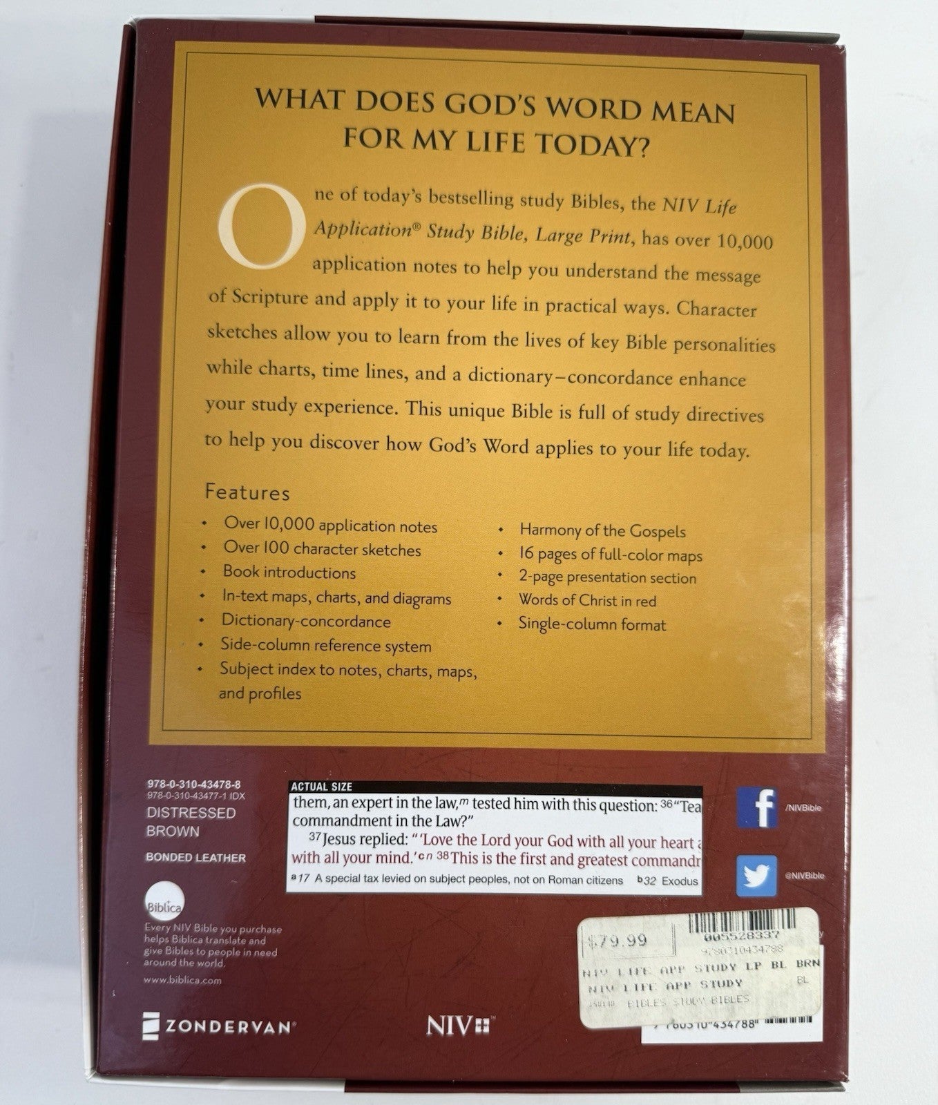 Life Application Study Bible By Zondervan 2011 Leatherbound - Box And Index Tabs