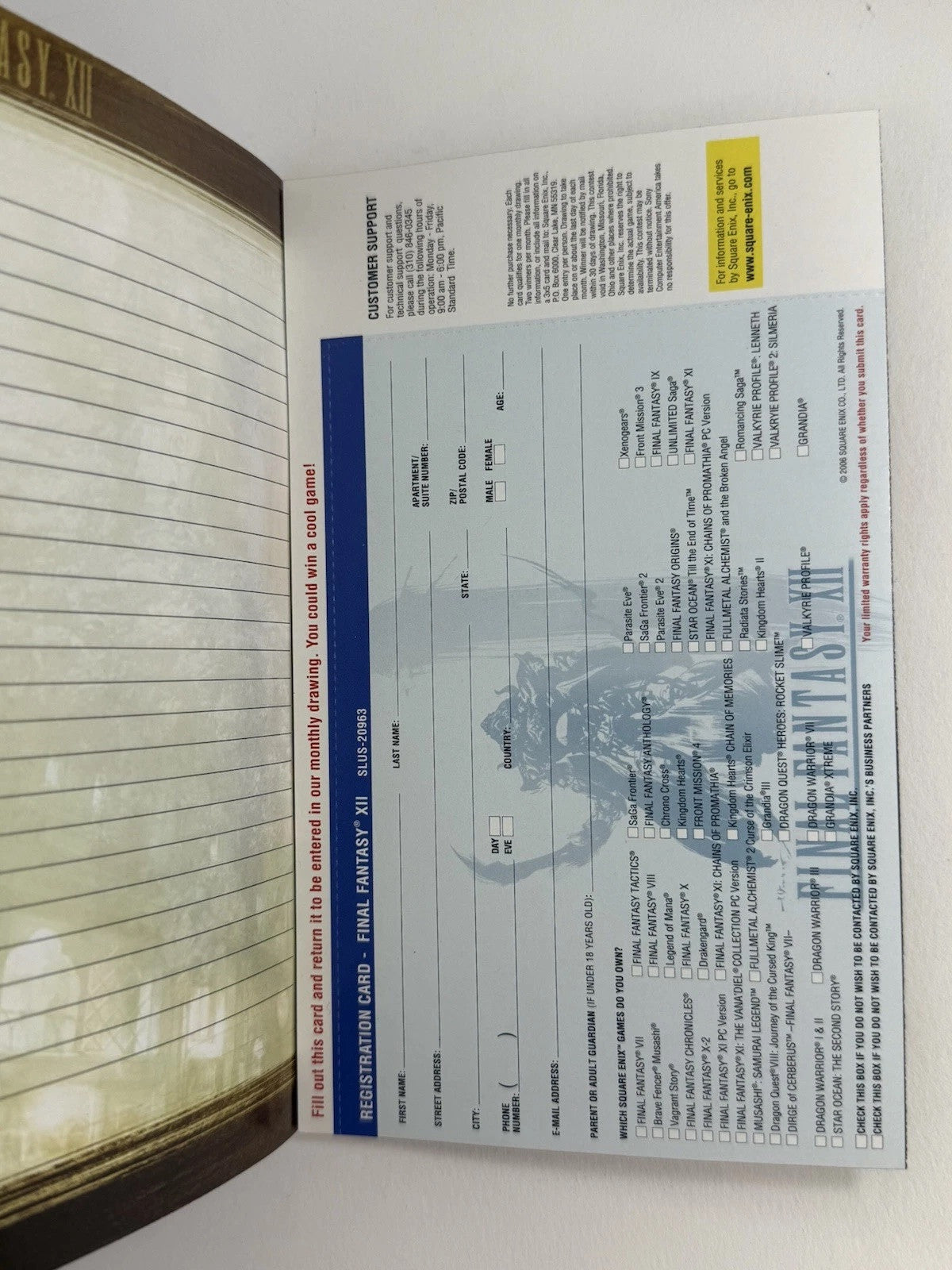 Final Fantasy XII (PlayStation 2, 2006) Game Case Manual Registration - Tested