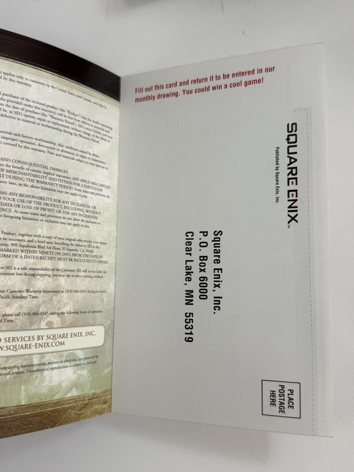 Final Fantasy XII (PlayStation 2, 2006) Game Case Manual Registration - Tested